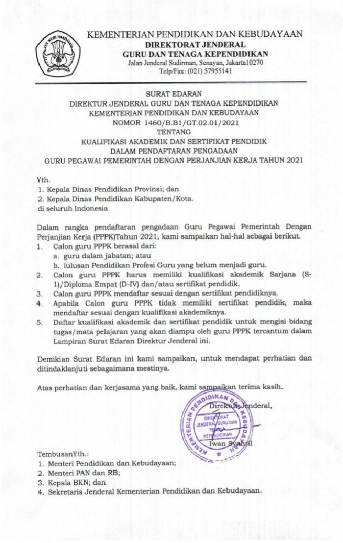 SURAT EDARAN DIREKTUR JENDRAL GURU DAN TENAGA KEPENDIDIKAN KEMENTRIAN ...